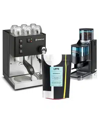 Rancilio Silvia og Rocky rustfri m/doserer pakke med kaffe BLACK EDITION