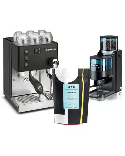 Rancilio Silvia og Rocky rustfri m/doserer pakke med kaffe BLACK EDITION