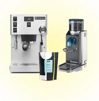 Rancilio Silvia Pro og Rocky rustfri u/doserer pakke med kaffe